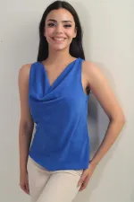 Women's V-Neck Sleeveless Crepe Satin Blouse