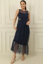 Butterfly Detail Lined Midi Length Tulle Dress