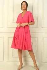 Women's Wrap Neckline Ruffled Sleeve Lined Chiffon Dress