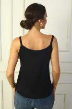 Débardeur femme coupe large à bretelles avec cœur en pierre brodé sur le devant