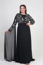 Kadın Kruvaze Yaka Görünümlü Pullu Astarlı Şifon Uzun B.B. Elbise