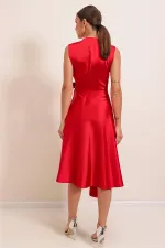 Wrap Neckline Lace-up Satin Dress