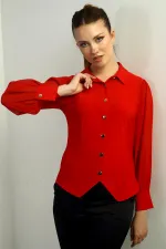 Chemise à manches longues en mousseline boutonnée sur le devant pour femme