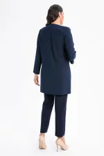 Yakası Taşlı İçi Atletli Büyük Beden Ceket Takım