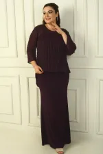 Robe longue couleur sable avec doublure à bretelles et chemisier en mousseline perlée boutonné au dos, ensemble 2 pièces grande taille