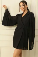 Button-front Jacket Dress with Pleated Sleeves
