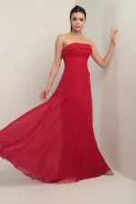 Women's Long Tulle Dress with Padded Collar and Lining