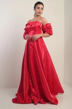 Women's Thin-Strapped, Lined, Set-in Sleeve, Pocketed Long Satin Dress