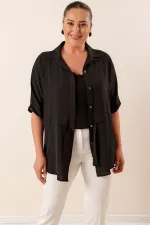 Belted Waist Buttoned Front Plus Size Ayrobin Tunic Shirt