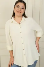 Fold-up Sleeve Waffle Plus Size Shirt