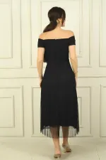 Madonna Yaka Astarlı Eteği Şifon Pilisoley Elbise