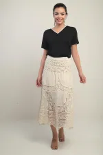 Kadın Beli Lastikli Astarlı Dantel Fisto Midi Etek