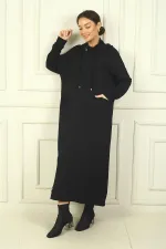 Women's Oysho Long Dress with Collar Zipper, Hood, and Patch Pockets, Relaxed Fit.