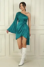 Robe courte en satin doublée, à une manche, taille nouée, style espagnol, pour femme