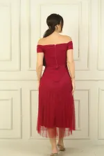 Madonna Yaka Astarlı Eteği Şifon Pilisoley Elbise