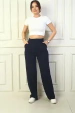 Kadın Beli Cırt Cırtlı Kapama Likralı Palazzo Pantolon