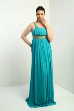 Robe longue asymétrique en mousseline pour femme, avec doublure tissée sur le devant