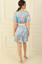 Double-Breasted Mixed Leopard Patterned Skirt with Layered Belt Satin Dress