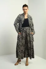 Women's Side Slit Tunic Shirt, Elastic Waist Palazzo Pants, Zigzag Pattern Oversize 2-Piece Set