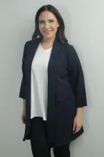 Shawl Collar Fake Pocket Lycra Max Long Jacket