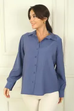 Kadın Önü Düğmeli Kolları Büzgülü Uzun Kol Gömlek