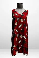 Kadın V Yaka Ananaslı Eteği Fırfırlı Rahat Kalıp Elbise