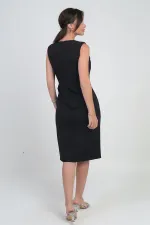 Kadın Kruvaze Yaka Yırtmaç Ve Volan Detaylı Parlak Şeritli Astarlı Krep Kısa Elbise