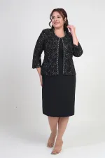 Robe sans manches pour femme, veste en tulle ornée de sequins et de perles, doublée, ensemble deux pièces grandes tailles