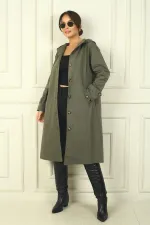 Trench-coat à capuche pour femme avec poches latérales et boutons sur le devant