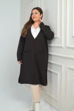 Gilet long en maille grande taille pour femme, avec poches et détails rayés
