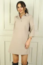 Kadın Polo Yaka Duble Kollu Kısa Elbise