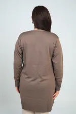 Kadın Büyük Kazayağı Desen Soğuk İplik Büyük Beden Uzun Hırka