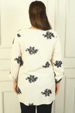 Chemise en lin brodée BB pour femme, manches repliées