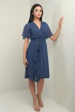 Women's Double-Breasted Flounce Sleeve Lined Chiffon Dress