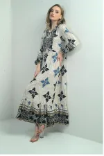 Robe longue hijab pour femme avec motif ethnique et décolleté