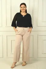 Kadın Beli Lastikli Yandan Cepli Viskon Palazzo Büyük Beden Pantolon