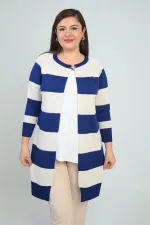 Kadın Enine Kalın Çizgili Büyük Beden Hırka