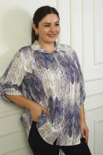 Kadın Kol Katlamalı Zigzag Büyük Beden Gömlek