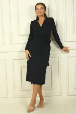 Women's Wrap-Neck Sleeveless Belted Lined Crepe Dress