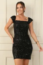 Strappy, Draped Front, Underwired, Lined, Sequin Short Dress