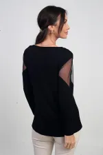 Women's Asymmetrical Leather Detailed Tulle Lycra Strawberry Blouse