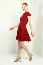 Robe courte évasée en lycra à col polo et manches longues pour femme