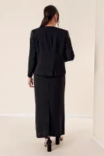 İthal Krep Boncuk İşlemeli Astarlı Üçlü B.B. Takım