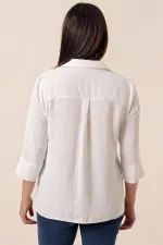 Polo Yaka  Çeyrek Kol Büyük Beden Bluz