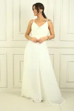 Robe longue en mousseline doublée à bretelles et drapée pour femme