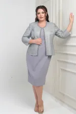 Robe en crêpe avec col et doublure ornés, veste à sequins, ensemble deux pièces grande taille