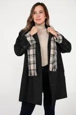 LINED, POCKET, ZIPPERED, SCARF ACCESSORY PLUS SIZE TRENCH COAT, BONDITE COAT