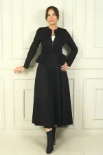 Veste zippée pour femme avec taille cintrée et ceinture, jupe longue élastiquée, ensemble deux pièces en daim