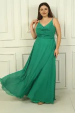 Women's Strappy, Draped Front, Lined Plus Size Long Chiffon Dress