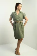 Women's Dress with Patch Pockets and Belt Waist